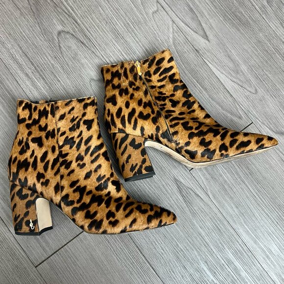 Sam Edelman Hilty Leopard Print Calf Hair Pointed Toe Ankle Boot Size W9.5 - Picture 2 of 6